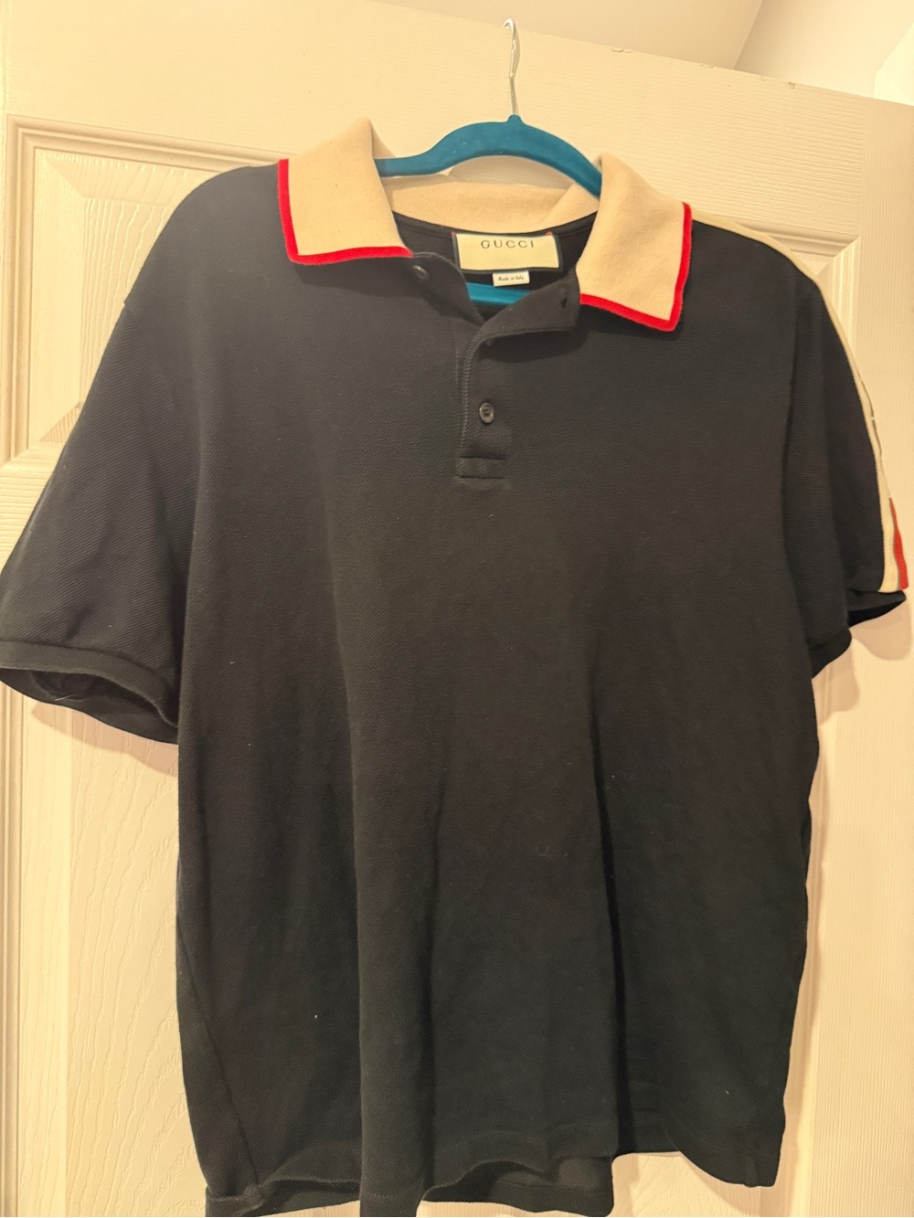 Gucci Black Polo with Cream Contrast Collar and Red Trim